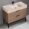 Walnut Bathroom Vanity With Beige Travertine Design Sink, Floor Standing, 40